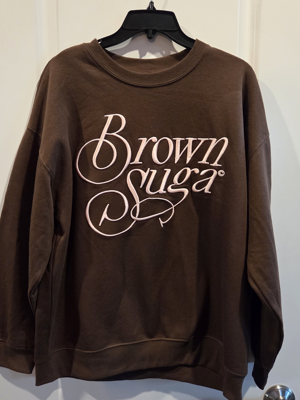 Women's Embroidered Brown Crewneck Sweater